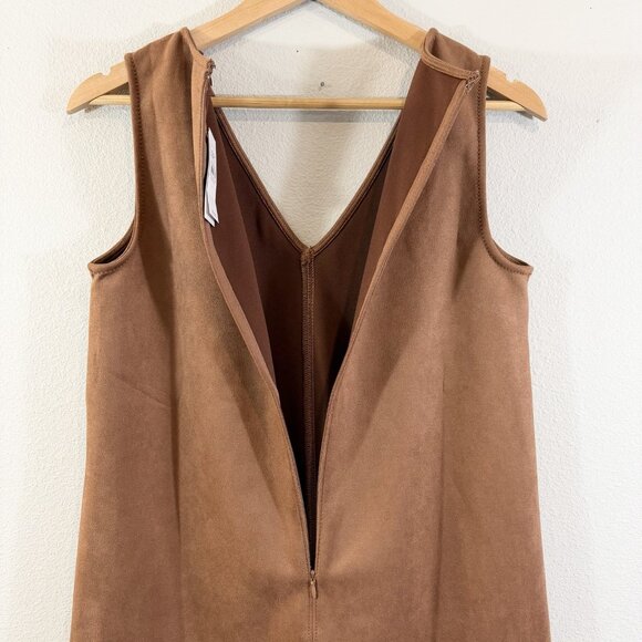 Loft Brown Faux Suede Mini Shift Dress Size 4 V-Neck Casual Spring Boho Preppy - Picture 10 of 11